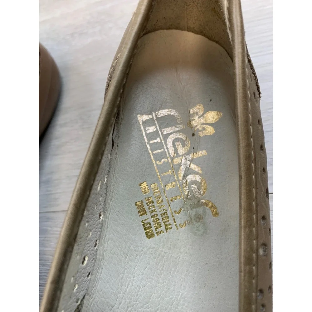 Rieker Women's Brown Leather Perforated Slip On Loafers Size 39 EU 8 US Shoes